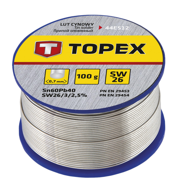 Lut cynowy TOPEX 60% Sn 0.7 mm 100 g 44E512 (5902062020680) - obraz 1