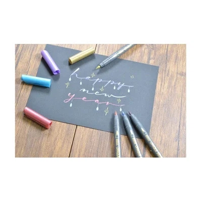 Маркер Marvy Набір маркерів на водній основі Opaque Brush, металіки, 6 кольорів (752481951820) - зображення 6
