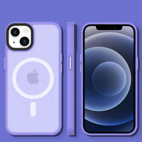 TPU+PC чохол Metal Buttons with MagSafe Colorful для Apple iPhone 13 (6.1") (MediumPurple) - зображення 2