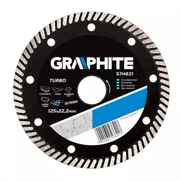 Диск алмазний Graphite Turbo ультра тонкий 125 х 22.2 мм 57H621 (5902062576217) - зображення 1