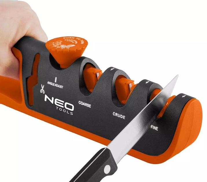 Точилка для ножів і ножиць NEO Tools з регулюванням кута заточки і 3 етапами заточки 56-050 (5907558482638) - зображення 3