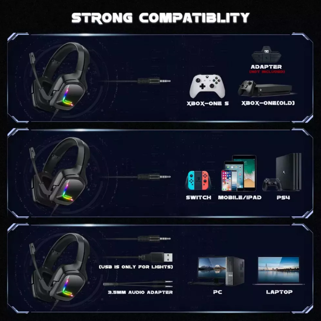Ігрові навушники Gaming Headset Grand K20 black з підсвічуванням та мікрофоном - зображення 5