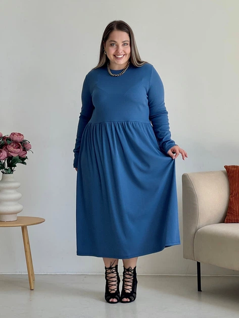 Платье в рубчик длинное осеннее женское Merlini Донато 700001391 2XL-3XL Синее (700001391_3) - Фото 4 Платье в рубчик длинное осеннее женское Merlini Донато 700001391 2XL-3XL Синее (700001391_3) - изображение 4