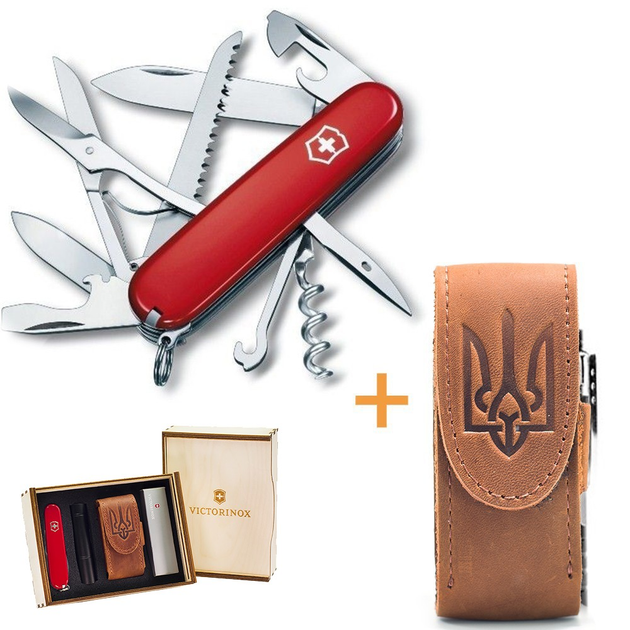 Комплект Victorinox Нож Huntsman Red 1.3713 + Чехол для ножа универсальный на липучке + Фонарь - изображение 1