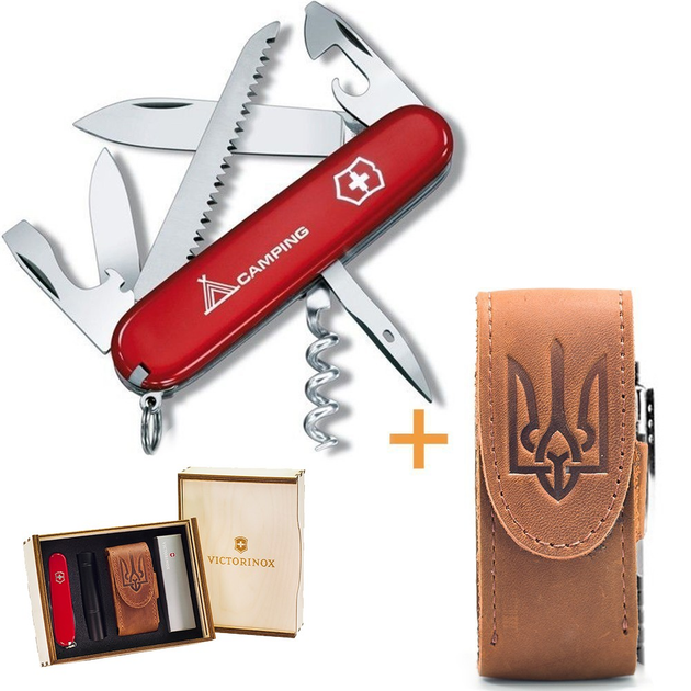 Комплект Victorinox Нож Camper Red 1.3613.71 + Чехол для ножа универсальный на липучке + Фонарь - изображение 1