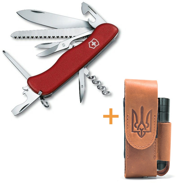 Комплект Victorinox Ніж Outrider 0.9023 + Чохол для ножа універсальний на липучці + Ліхтарик - зображення 1