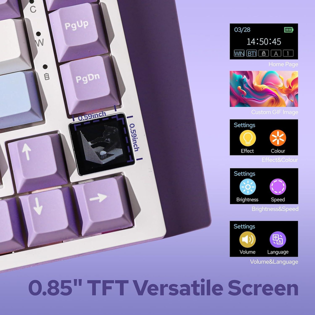 Клавиатура AJAZZ AK820 PRO White-Purple Игровая Беcпроводная Механичиская. 2.4G/Bluetooth/Кабель. С Екранчиком. Gift Switch - изображение 3