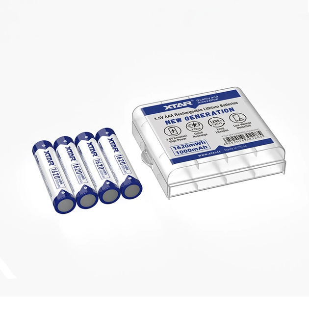 Акумуляторна батарея AAA XTAR Blue PRO 1.5V Li-ion 1620mWh/1000mAh з LED індикатором | мaкс. заряд - 2А / розряд - 2А | набір 4шт. у пласт. кейсі - зображення 2