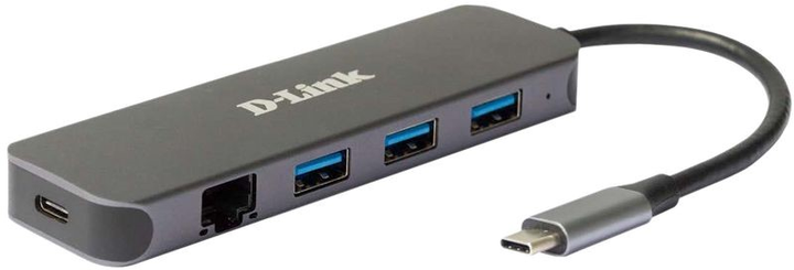 USB-хаб D-Link DUB-2334 5-in-1 USB-C with Gigabit Ethernet/Power Delivery Silver - зображення 1