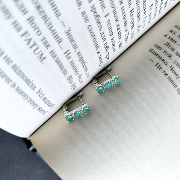 Серебряные серьги с натуральным изумрудом 2.106ct, фианитами (2162230) - изображение 5