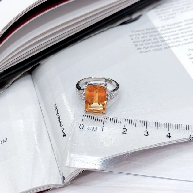 Серебряное кольцо с Натуральным золотим кварцем 7.153ct, фианитами, вес изделия 5,41 гр (2165767) - изображение 5