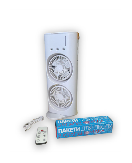 Настільний вентилятор двосторонній з охолодженням Double-ended Spray Fan LED підсвічування 3 швидкості пульт - зображення 2