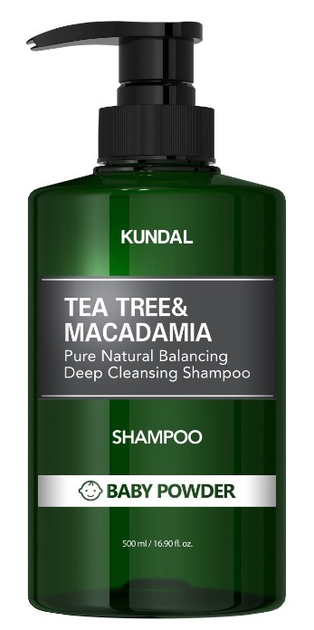 Акція на Натуральний шампунь Kundal Tea Tree&Macadamia Deep Cleansing Shampoo Baby Powder проти лупи 500 мл від Rozetka