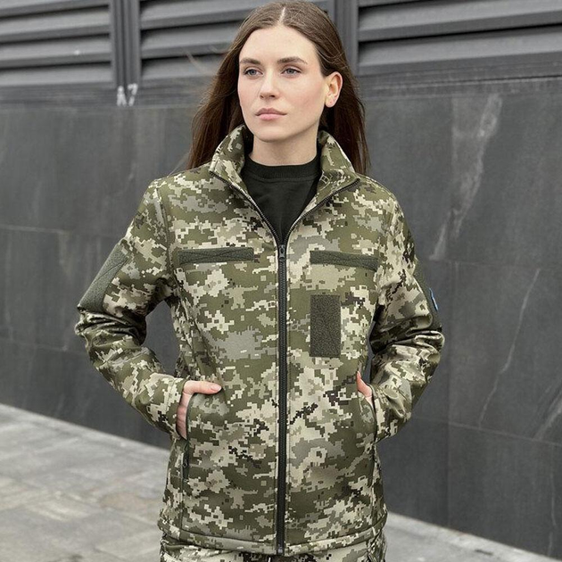 Жіноча Куртка Pobedov Shadow Soft Shell на мікрофлісі з липучками для шевронів піксель розмір 2XL - зображення 1