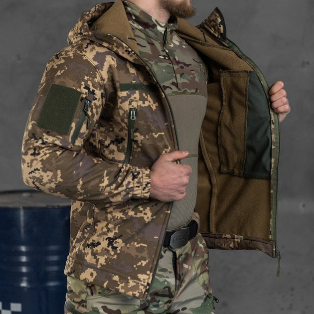 Осіння чоловіча Куртка з капюшоном Softshell на флісі піксель розмір XL - зображення 1