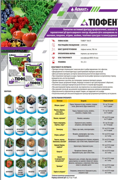 Фунгицид Тиофен 10 г Adiant+ - Фото 2 Фунгицид Тиофен 10 г Adiant+ - изображение 2