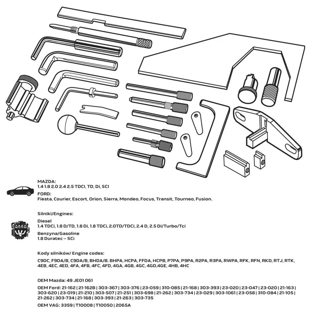 Набір фіксаторів ГРМ NEO Tools для бензинових і дизельних двигунів Mazda/Ford 11-333 (5907558436310) - зображення 6