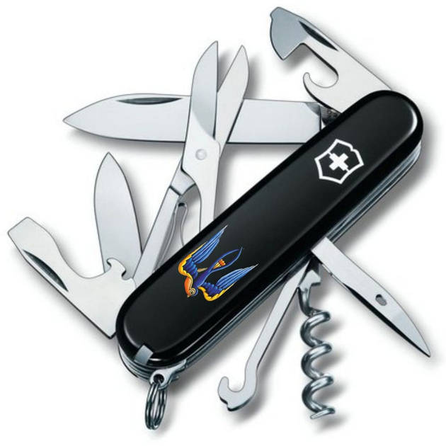 Ніж Victorinox Climber Ukraine 91мм/14функ/Тризуб-ластівка/чорний - зображення 1