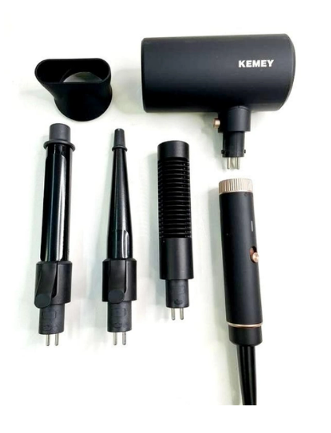 Фен-стайлер для волос Kemei KM-9203 4 насадки (концентратор, расческа для выравнивания волос, насадка для локонов, конусная насадка) Черный - изображение 4
