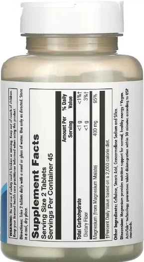 Малат магнію KAL Magnesium Malate 400mg - 90 tabs - зображення 2