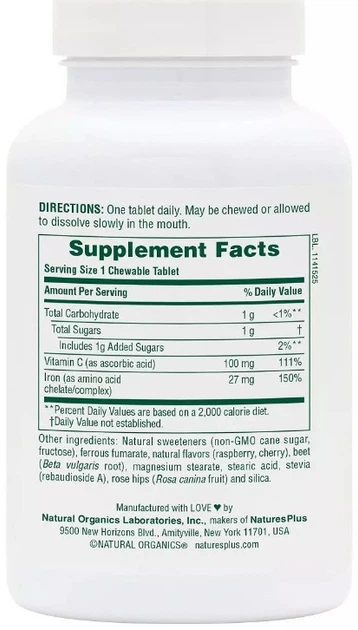 Залізо з вітаміном С Natures Plus Iron 27 mg with Vitamin C Herbs - 90 tabs - зображення 2