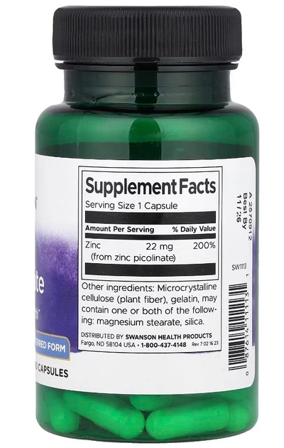 Цинк Swanson Zinc Picolinate 22 mg 60 caps - изображение 2