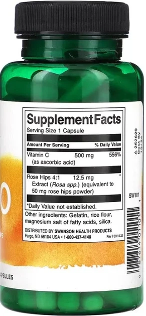 Вітамін С з шипшиною Swanson Vitamin C with Rose Hips 500 mg - 100 caps - зображення 2