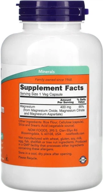 Магний NOW Magnesium 400mg - 180 vcaps - изображение 2