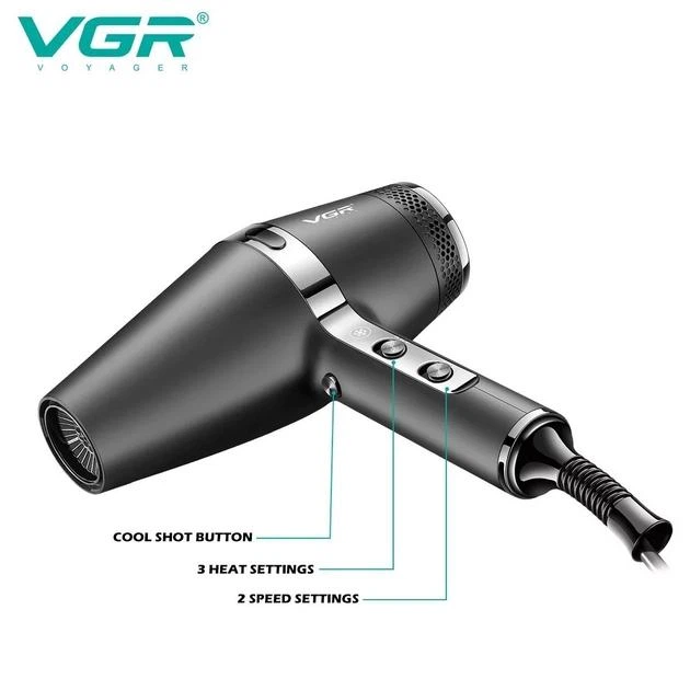 Фен для волос VGR V-451 с 3 насадками Черный - изображение 5