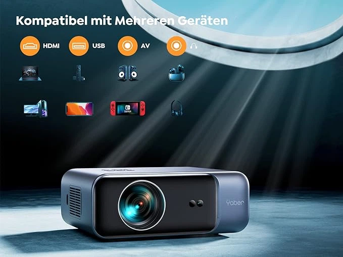 Мультимедійний проектор YABER Pro V9 4K 22000 Лм Wi-Fi Bluetooth с динамиками g1 - Фото 6 Мультимедійний проектор YABER Pro V9 4K 22000 Лм Wi-Fi Bluetooth с динамиками g1 - зображення 6