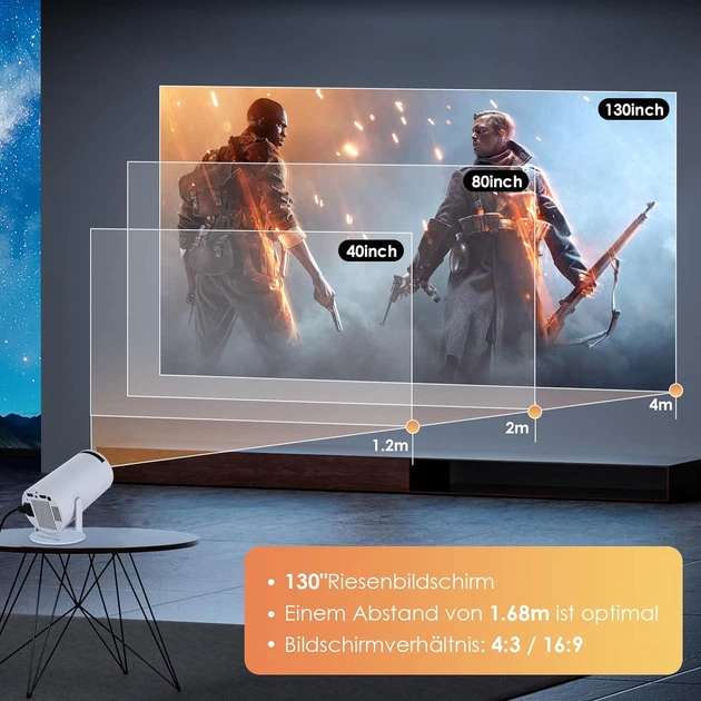 Мини-проектор HIPPUS HY300, 1080P Full HD, поворот на 180°, 2.4/5G WiFi 6, Bluetooth 5.0, автоматическая коррекция трапецеидальных искажений, домашний кинотеатр Б/В - изображение 5