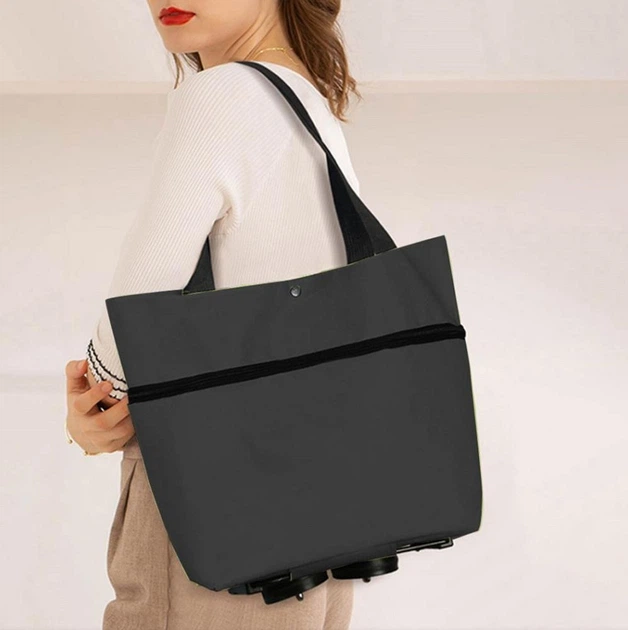 Сумка на колесах складна Portable, 45х40х12 см, Чорний - зображення 3