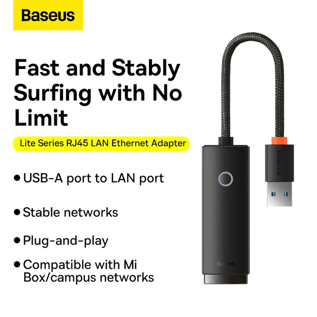 Сетевой адаптер Baseus USB А to Rj45 Ethernet Adapter 1000 Мбит/с Black (WKQX000101) - изображение 2