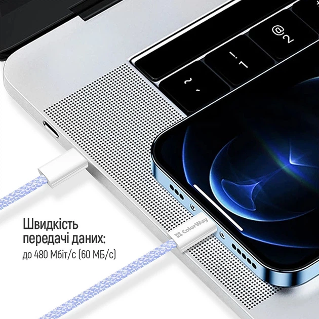 Кабель ColorWay Type-C - Apple Lightning braided cotton PD Fast Charging 27W 1 м Purple (CW-CBPDCL061-PU) - зображення 12