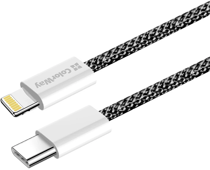Кабель ColorWay Type-C - Apple Lightning braided cotton PD Fast Charging 27W 1 м Black (CW-CBPDCL061-BK) - изображение 3