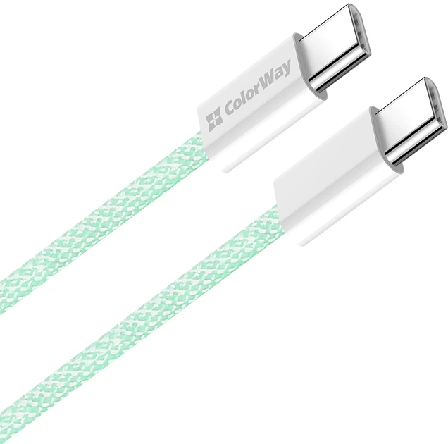 Кабель ColorWay Type-C - Type-C braided cotton PD Fast Charging 60W 3А 1 м Green (CW-CBPDCC061-G) - изображение 3