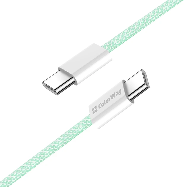 Кабель ColorWay Type-C - Type-C braided cotton PD Fast Charging 60W 3А 1 м Green (CW-CBPDCC061-G) - изображение 4