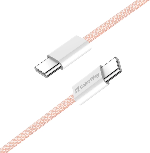 Кабель ColorWay Type-C - Type-C braided cotton PD Fast Charging 60W 3А 1 м Pink (CW-CBPDCC061-P) - Фото 4 Кабель ColorWay Type-C - Type-C braided cotton PD Fast Charging 60W 3А 1 м Pink (CW-CBPDCC061-P) - зображення 4