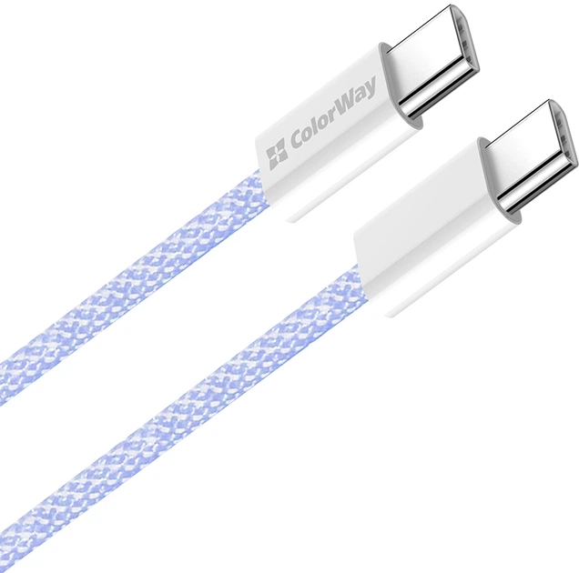 Кабель ColorWay Type-C - Type-C braided cotton PD Fast Charging 60W 3А 1 м Purple (CW-CBPDCC061-PU) - Фото 3 Кабель ColorWay Type-C - Type-C braided cotton PD Fast Charging 60W 3А 1 м Purple (CW-CBPDCC061-PU) - изображение 3