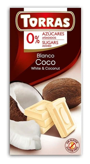 Шоколад белый Torras Blanco с кокосом без сахара и глютена 75 г - Фото 1 Шоколад белый Torras Blanco с кокосом без сахара и глютена 75 г - изображение 1