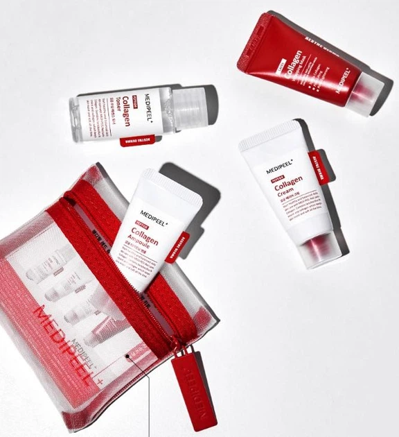 Набір омолоджувальних засобів мініатюр для обличчя Medi-Peel Red Lacto Collagen Skin Care Trial Kit з колагеном і лактобактеріями тонер 30ml/ сироватка 15ml/ крем 15ml/ маска-плівка 15ml - Фото 3 Набір омолоджувальних засобів мініатюр для обличчя Medi-Peel Red Lacto Collagen Skin Care Trial Kit з колагеном і лактобактеріями тонер 30ml/ сироватка 15ml/ крем 15ml/ маска-плівка 15ml - зображення 3