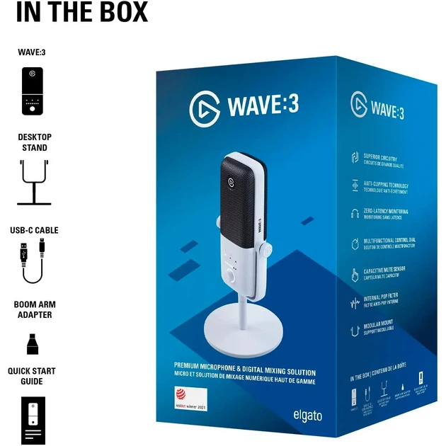 Микрофон Elgato Wave:3 White (10MAB9911) [94414] – фото, отзывы