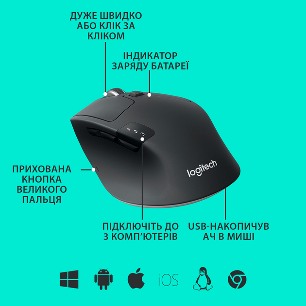 Миша Logitech M720 Triathlon Mouse 910-004791 (6357807) - изображение 8