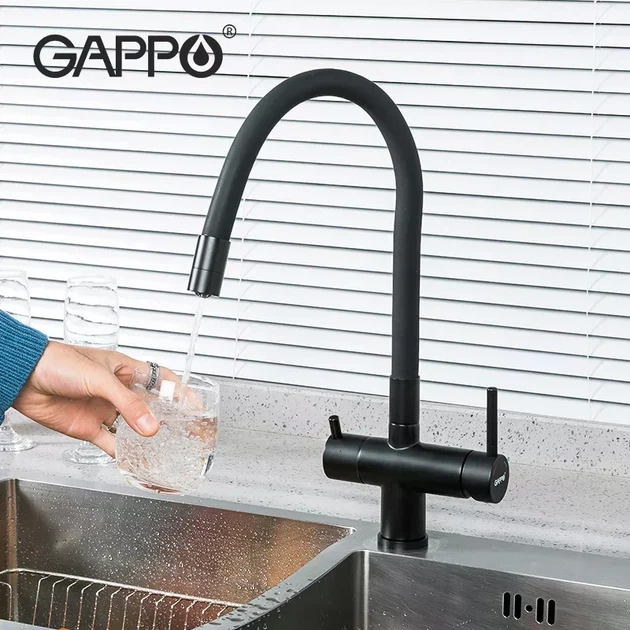 Смеситель для кухни под фиьтр GAPPO G4398-36 с гибким изливом, черный - изображение 2