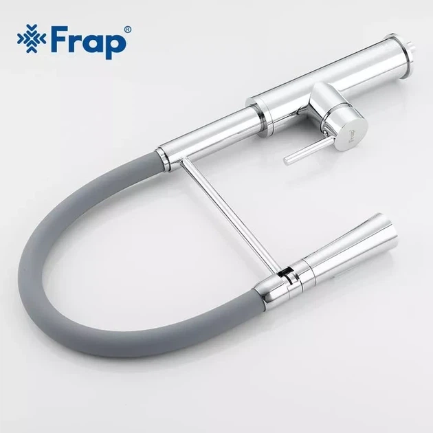 Змішувач для кухні Frap F4452-6 з гнучким виливом, 2 режими, сірий/хром - изображение 4