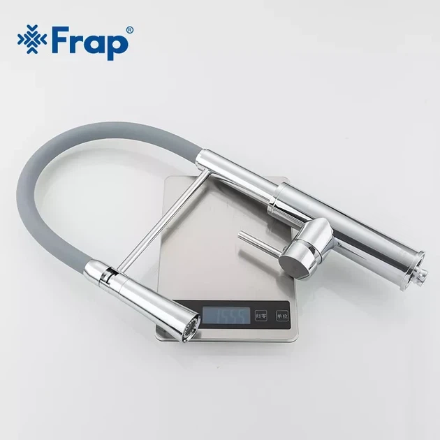 Змішувач для кухні Frap F4452-6 з гнучким виливом, 2 режими, сірий/хром - изображение 6