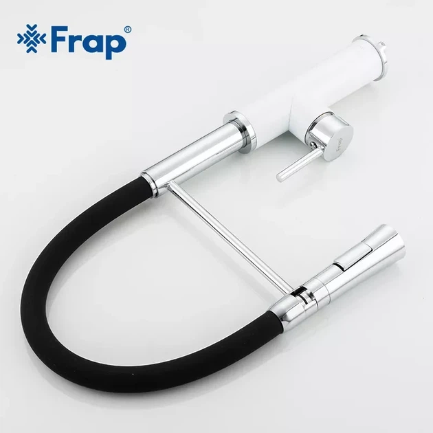Змішувач для кухні Frap F4452-8 з гнучким виливом, 2 режими, біло/чорний - изображение 4