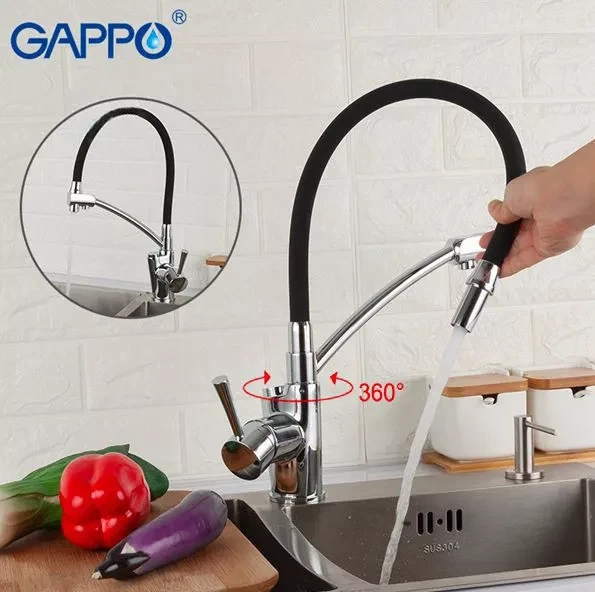 Змішувач для кухні на дві води GAPPO G4398-11 з гнучким виливом, чорний/хром - изображение 2