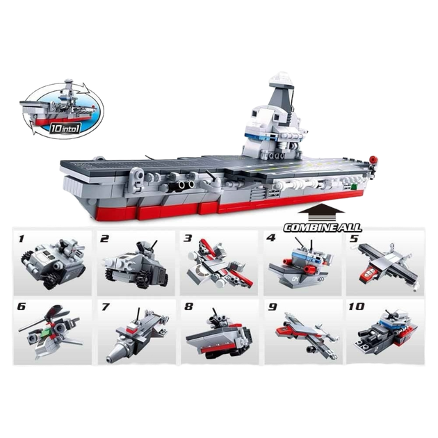 Конструктор SLUBAN M38-B0662 Авіаносець 10 в 1 (корабель, транспорт), 361 деталь, в коробці - зображення 5