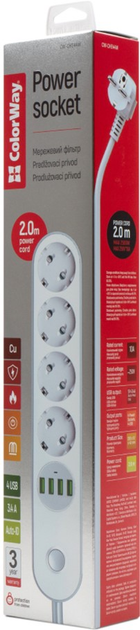 Listwa zasilająca ColorWay 4 gniazda 4 USB 2 m White (CW-CHE44W) - obraz 6